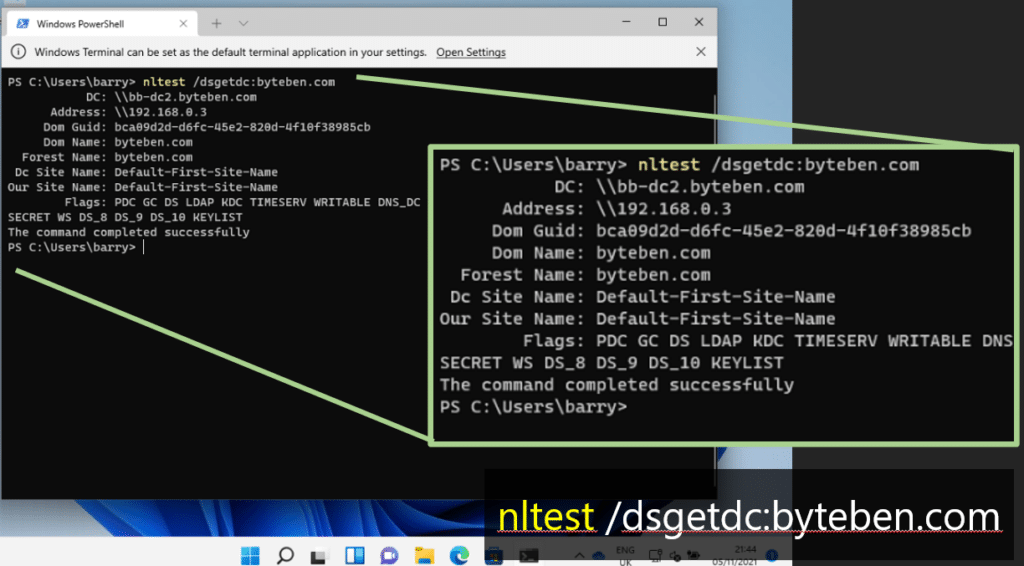 nltest dsgetdc command output returning Domain Controller information