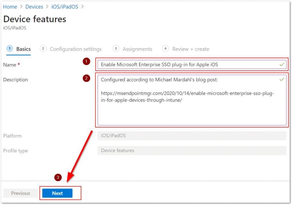 Device features profile configuration