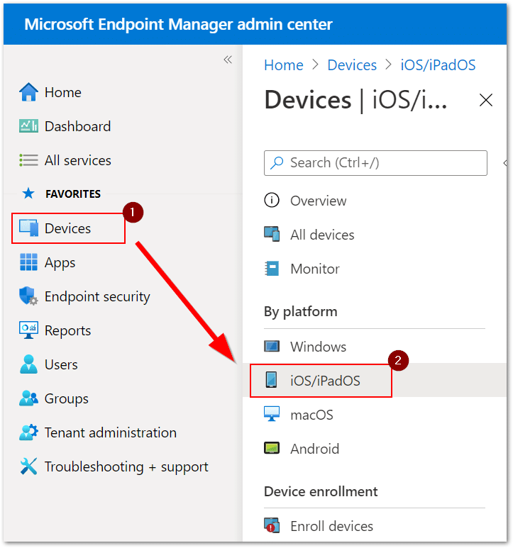 iOS device list in Microsoft Intune