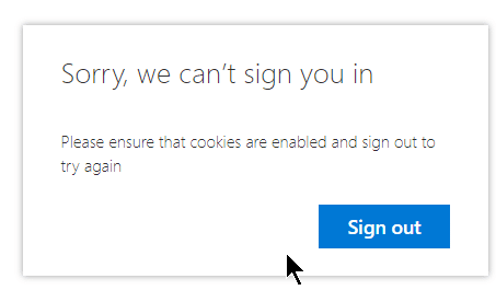 Sign-in glitch message