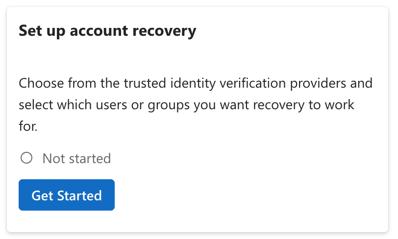 Account recovery Get started page