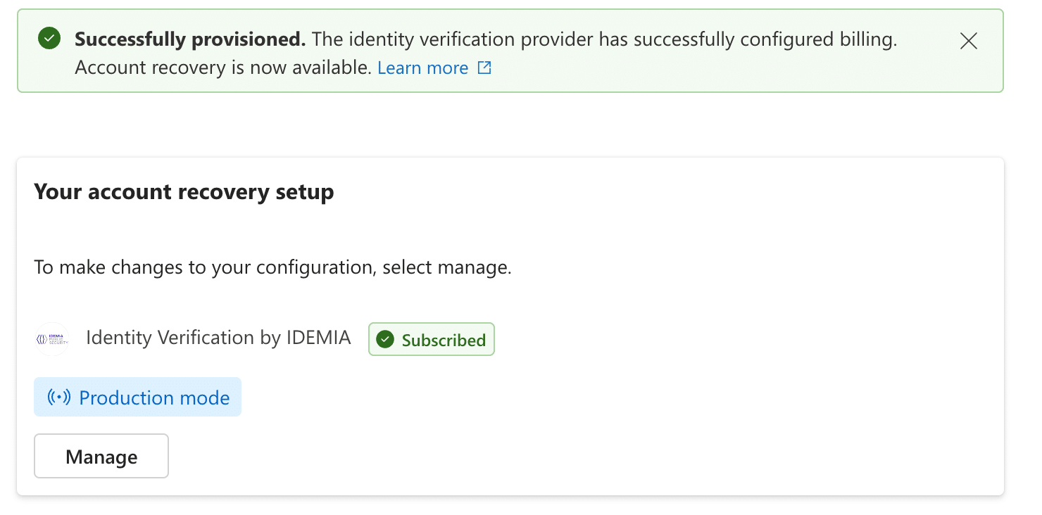 SSAR fully configured showing Production mode with IDEMIA