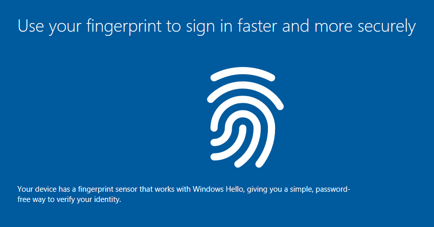 Fingerprint sign-in setup with Windows Hello