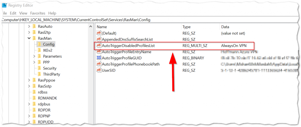 Registry location of AutoTriggerDisabledProfileList
