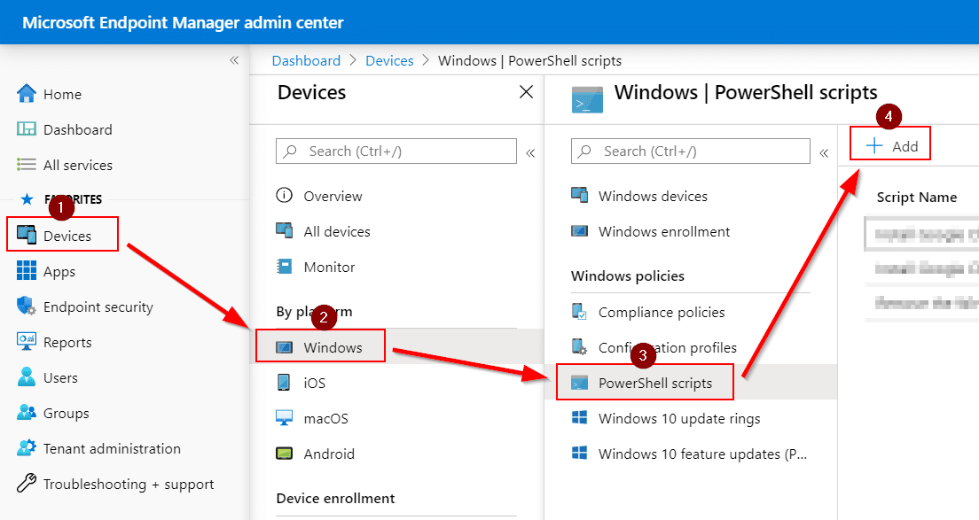 PowerShell scripts blade in Intune