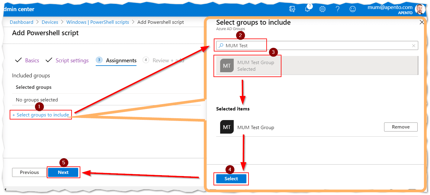 Assigning script to user groups