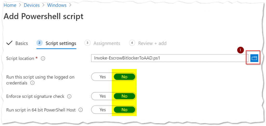 PowerShell script settings in Intune