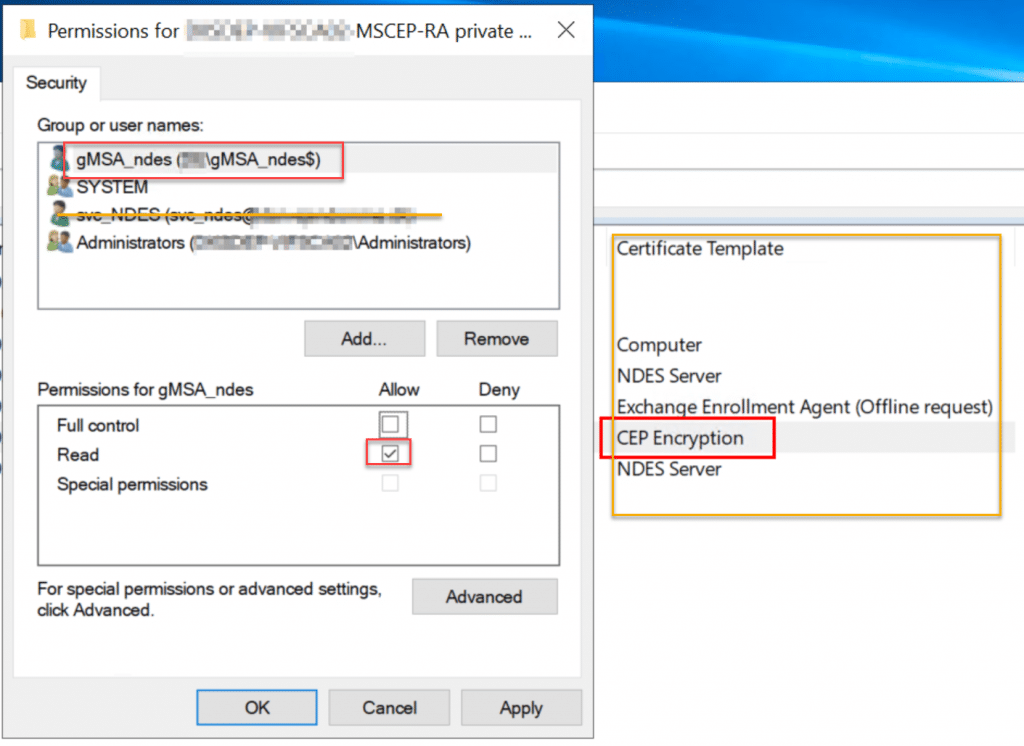 CEP Encryption certificate Private Keys
