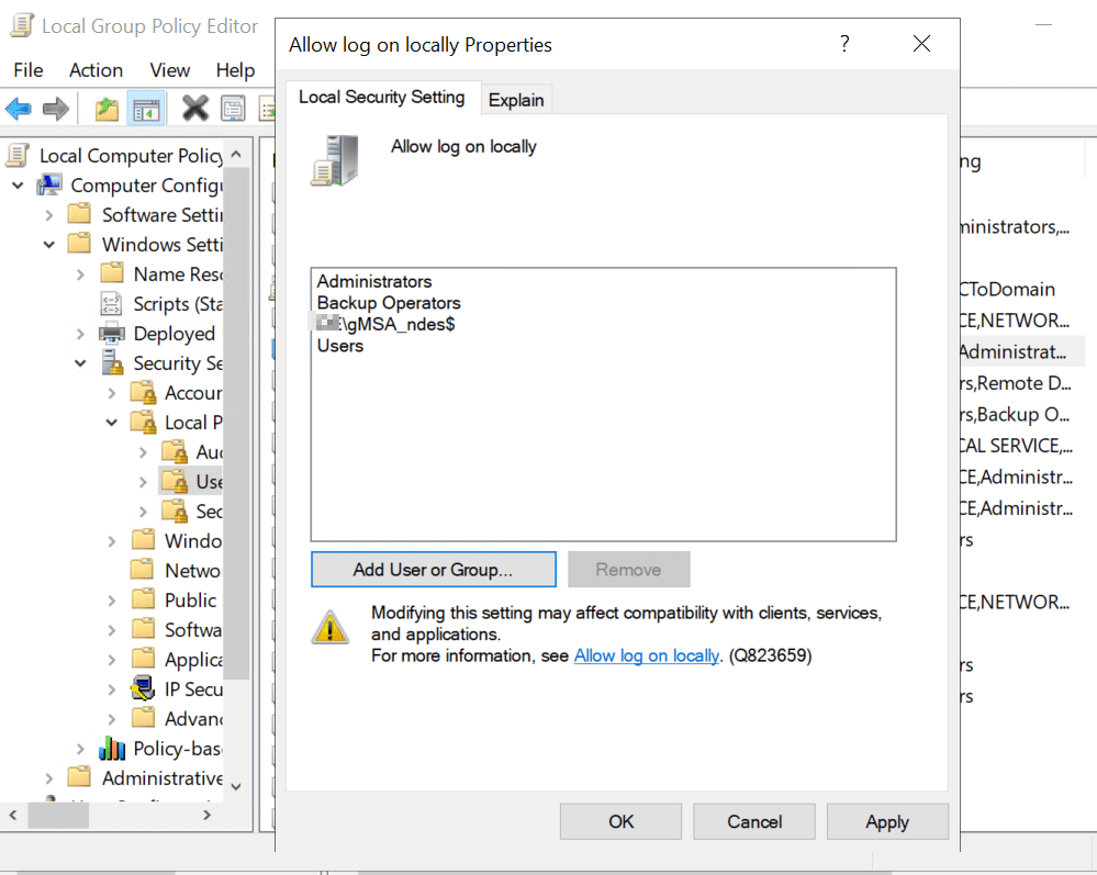 Allow log on locally for gMSA